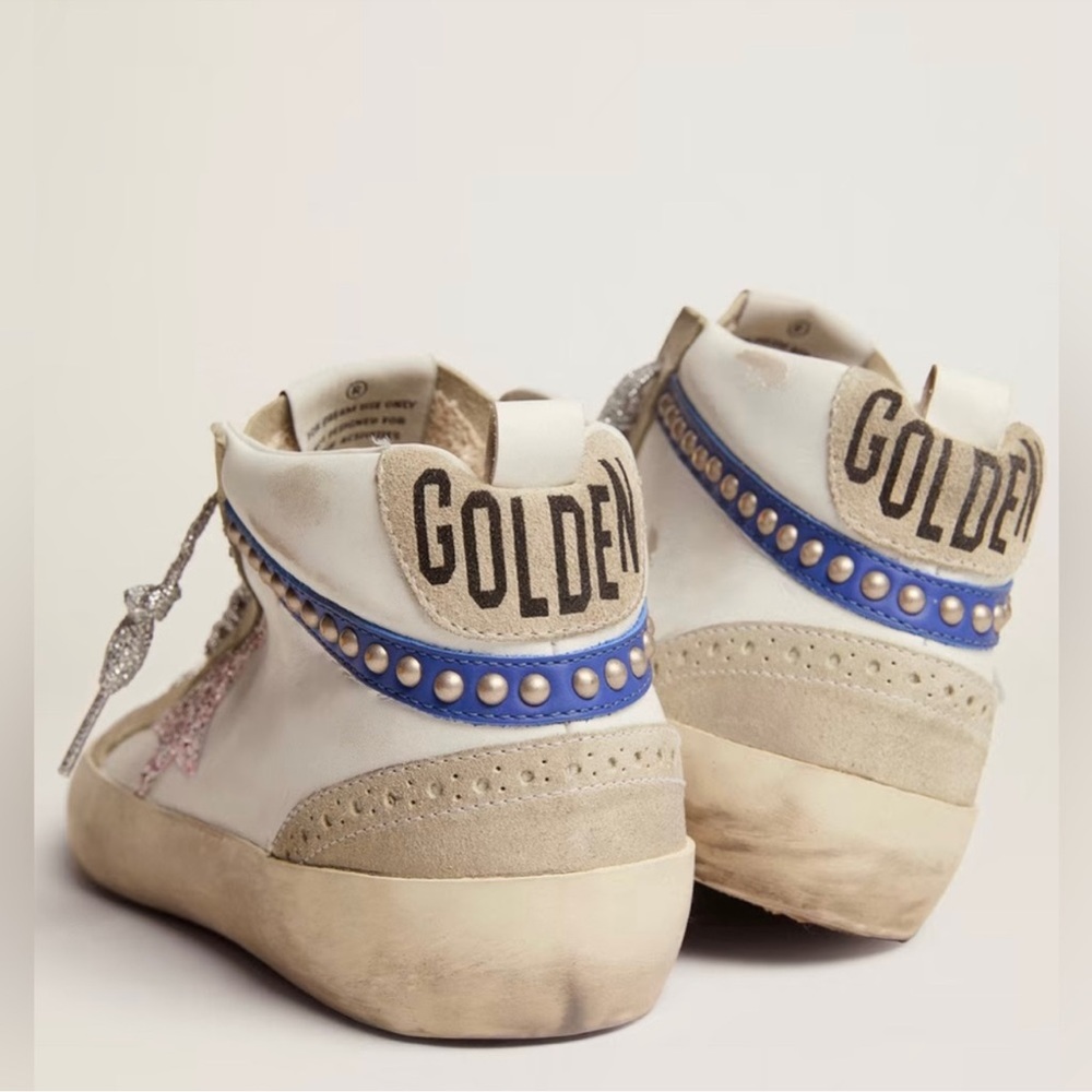 Golden Goose Mid-Star White, Beige & Pink Glitter High-Top Sneakers - Picture 5 of 10